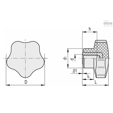 Elesa Brass boss, plain or threaded hole, VC.192/50 B-3/8-16 VC.192-B (inch sizes)